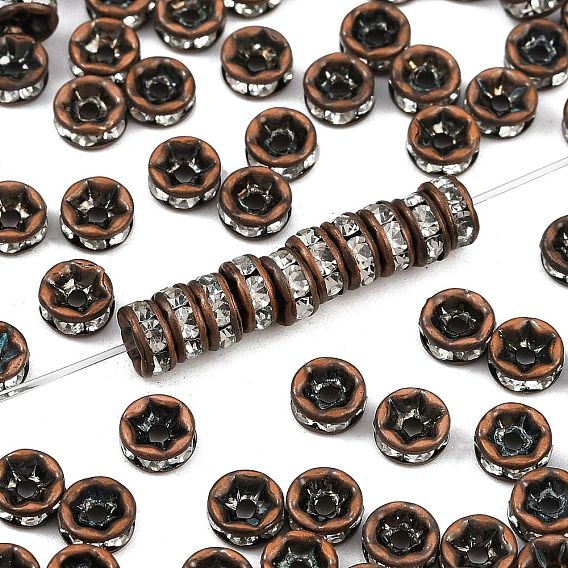 Латунные бусины разделители для поставки стразов, класс AAA, прямой фланец, Красный цвет металлической меди, рондель, 5x2.5 мм, отверстие: 1 мм