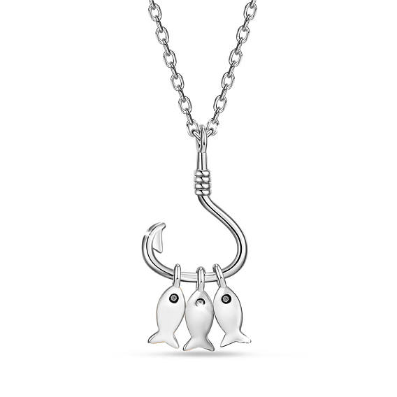 925 подвесные стерлингового серебра ожерелья, с эпоксидной смолой и кабельными цепями, рыболовный крючок с рыбой