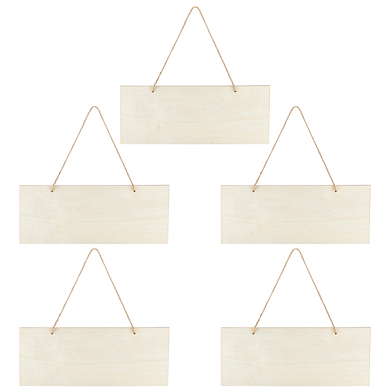 Незаконченные пустые деревянные подвесные украшения, с джутовой веревкой, прямоугольные