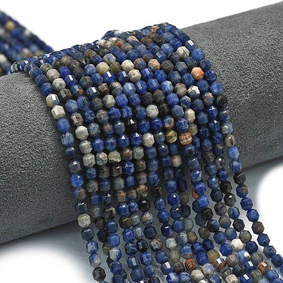 Природный содалит бисер нитей, энергетическая призматическая огранка с двойными концами бусины, граненые двухконусные