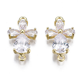 Brass Clear Cubic Zirconia Links Connectors, Flower