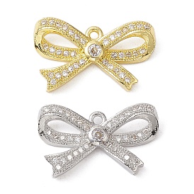 Rack Plating Brass Micro Pave Clear Cubic Zirconia Pendants, Long-Lasting Plated, Lead Free & Cadmium Free, Bowknot