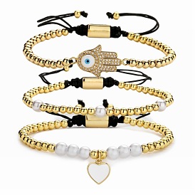 Boho Adjustable Handmade Braided Bracelet with Micro Zirconia Stones for Women