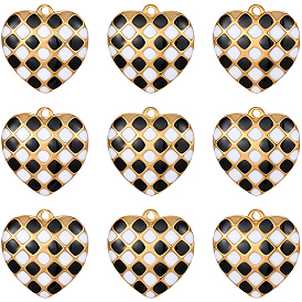 10Pcs 304 Stainless Steel Enamel Pendants, Real 18K Gold Plated, Heart Charms
