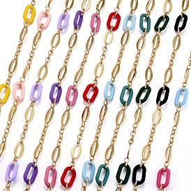 Handmade Brass Oval Link Chains, with Acrylic Linking Rings, Unwelded, Real 18K Gold Plated