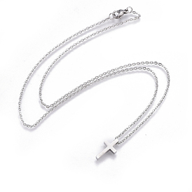 304 Stainless Steel Pendant Necklaces, with Cable Chains, Cross