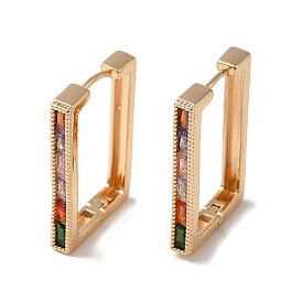 Brass with Colorful Glass Hoop Earrings, Rectangle