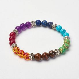 Gemischte Edelstein Perlen Stretch Armbänder, mit Leichtmetallperlen