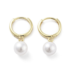 Brass Hoop Earrings, Plastic Pearl Drop Earrings, Long-Lasting Plated, Lead Free & Cadmium Free