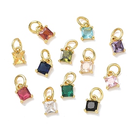 Brass Micro Pave Cubic Zirconia Pendants, Square Charms, Real 18K Gold Plated