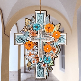 Религия крест и цветок поделки алмазная живопись кулон украшения комплект, включая сумку со стразами из смолы, алмазная липкая ручка, поднос тарелка и клей глина