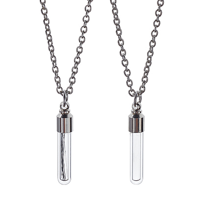 2 шт. латунные и прозрачные стеклянные ожерелья с подвеской в виде бутылки с изображением желаний из меха домашних животных, железные ожерелья с цепочкой из кабеля