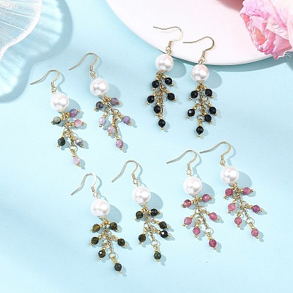 304-й раунд из нержавеющей стали болтаться серьги, с натуральным турмалином и искусственным жемчугом, золотые