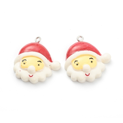 Resin Pendants, for Christmas Festival, with Platinum Iron Peg Bail, Santa Claus