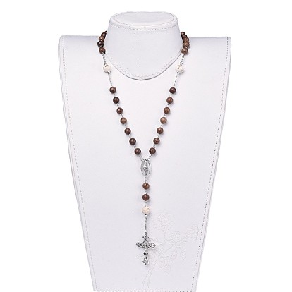 Ожерелья из бусин четок из тибетского сплава, с деревянными бусинами и 304 цепями Роло из нержавеющей стали