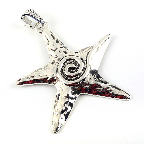 Тибетский сплав стиля большие кулоны, звезда, без кадмия, без никеля и без свинца, 76x66.5x4 мм, отверстие : 5.5 мм