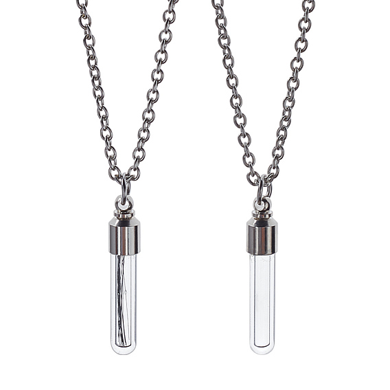 2 шт. латунные и прозрачные стеклянные ожерелья с подвеской в виде бутылки с изображением желаний из меха домашних животных, железные ожерелья с цепочкой из кабеля