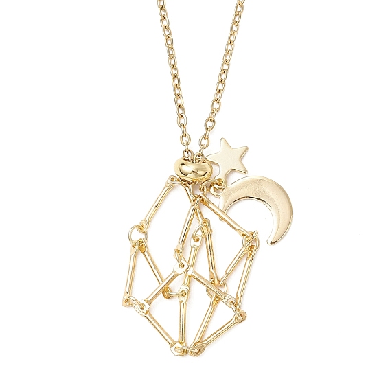 304 Нержавеющая сталь пустой мешочек макраме звезда луна кулон кабель цепь ожерелье изготовление