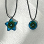 Colliers pour hommes et femmes avec pendentif en acrylique et cordon en cuir PU noir, dark cyan