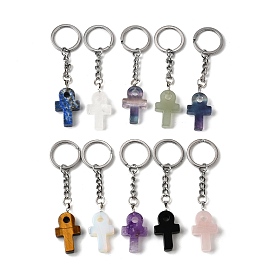 Mixed Natural & Synthesis Gemstone with Iron Keychains, Cross