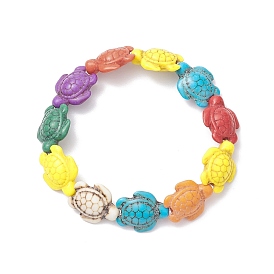 Dyed Synthetic Turquoise Sea Turtle Beaded Stretch Bracelet for Women