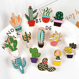 Enamel Cactus Flower Brooch Set - Clothing Accessories Lapel Pin Collection