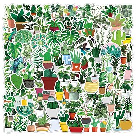 100Pcs PVC Waterproof Plant Sticker Labels, Leaf Cactus Self-adhesive Decals, for Suitcase, Skateboard, Refrigerator, Helmet, Mobile Phone Shell