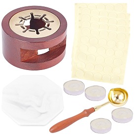 CRASPIRE DIY Stamp Making Kits, Including Wooden Sealing Wax Melting Furnace, Porcelain Cup Coasters, Brass Wax Sticks Melting Spoon, Candle and Gift Tag Labels Self-Adhesive Present Stickers