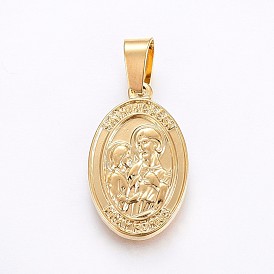 304 Stainless Steel Pendants, Oval with Saint Joseph Yray For Us