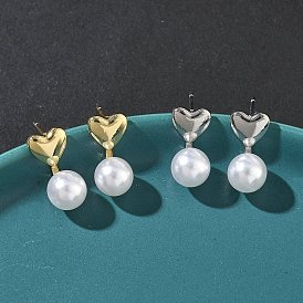 Серьги-гвоздики с подвесками из пластика и латуни в форме сердца, стойки покрытие, долговечный, без кадмия и без свинца