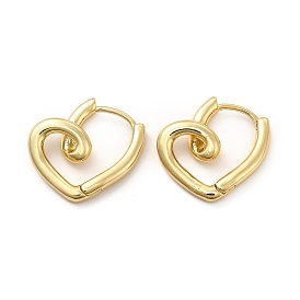 Rack Plating Brass Heart Hoop Earrings for Women, Lead Free & Cadmium Free