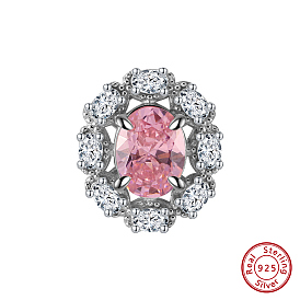 Plaqué rhodium 925 perles en argent sterling, avec zircone rose, ovale
