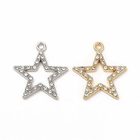 Alloy Rhinestone Pendants, Hollow Out Star Charms