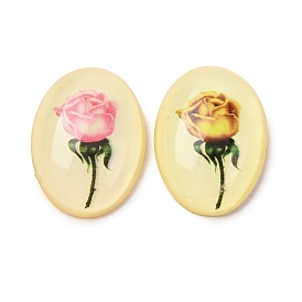 Прозрачные смолы кабошоны, овальные с розовым цветком