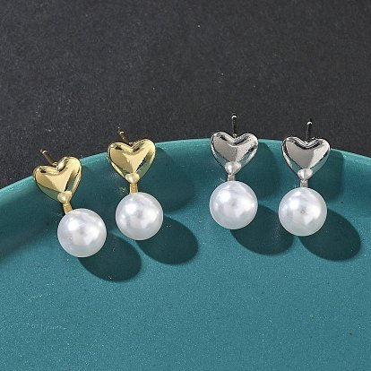 Серьги-гвоздики с подвесками из пластика и латуни в форме сердца, стойки покрытие, долговечный, без кадмия и без свинца