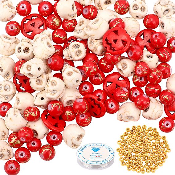 DIY Halloween Theme Bracelet Making Kits, Including Synthetic Turquoise Beads, Glass Seed, Skull Synthetic Magnesite Beads, ABS Plastic Beads, Elastic Crystal Thread