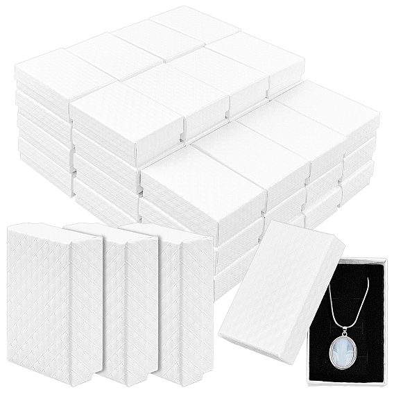 48Pcs Cardboard Jewelry Boxes, with Sponge Pad Inside, Rectangle with Rhombus, for Anniversaries, Wedding, Birthday