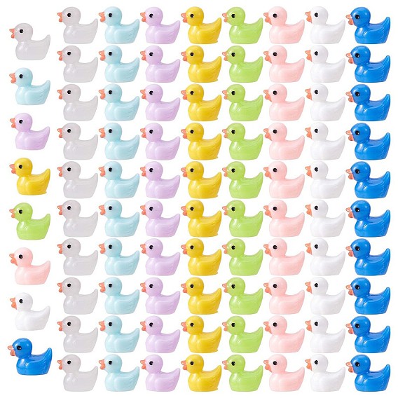 80 шт 8 цвета светящиеся мини-уточки, желтые и белые крошечные утки, рождественская шапка смоляная утка, мини-животное из смолы для сказочного сада, миниатюрный пейзаж, стол, торт, горшечные растения декор