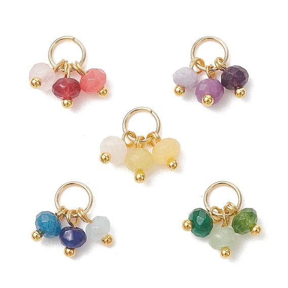 5шт. 5 стили окрашенные натуральные малазийские нефритовые граненые бусины-подвески, с 304 фурнитурой из нержавеющей стали, разноцветные