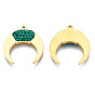 316 Surgical Stainless Steel Pendants, with Micro Pave Cubic Zirconia, Real 14K Gold Plated, Double Horn/Crescent Moon