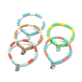 Bracelets extensibles en perles de colonne d’argile polymère, Avec des charmes en alliage