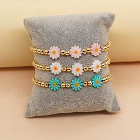 Nature-inspired Gold Beaded Bracelet with Pure Color Daisy - Women's Hand Chain.
