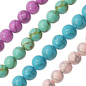 Perles synthétiques turquoise brins, teint, ronde, 4mm, Trou: 1mm, Environ 95 pcs/chapelet, 15.7 pouce