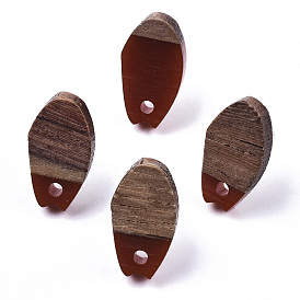 Opaque Resin & Walnut Wood Stud Earring Findings, with 304 Stainless Steel Pin, Oval