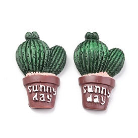 Opaque Resin Cabochons,  Cactus with Word Sunny Day