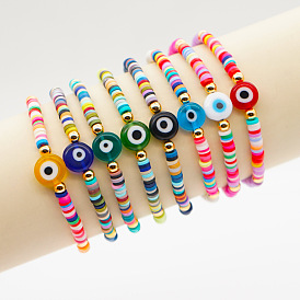 Boho Beach Colorful Eye Beaded Bracelet with 4mm Soft Clay Tiles - Versatile and Chic!