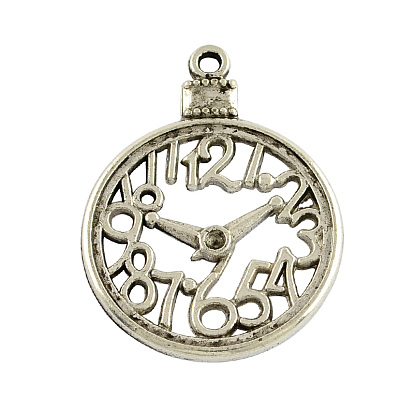 Pendentifs en alliage d'horloge, de style tibétain, sans plomb et sans cadmium, 39x30x2mm, trou: 2 mm, environ 209 pcs / 1000 g