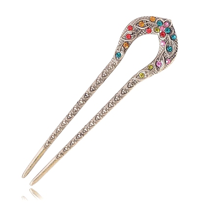 Alloy Rhinestone Vintage Hair Forks, Hair Accessories for Woman Girls, U Shaped