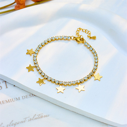 Vintage Starry Necklace and Bracelet Set with Rhinestones, Minimalist Jewelry in Titanium Steel