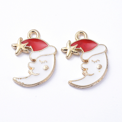 Golden Plated Alloy Enamel Pendants, for Christmas, Moon